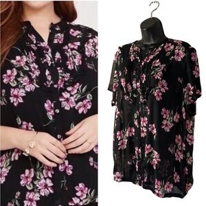 Torrid Floral Ruffle Semi Sheer Short Sleeve Blouse